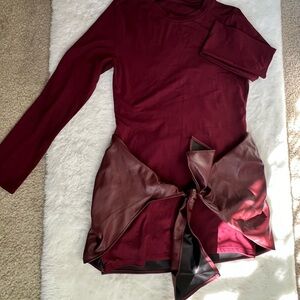 Burgundy Long Sleeve Dress with Faux Leather Detail New with Tags ! Winter Fav